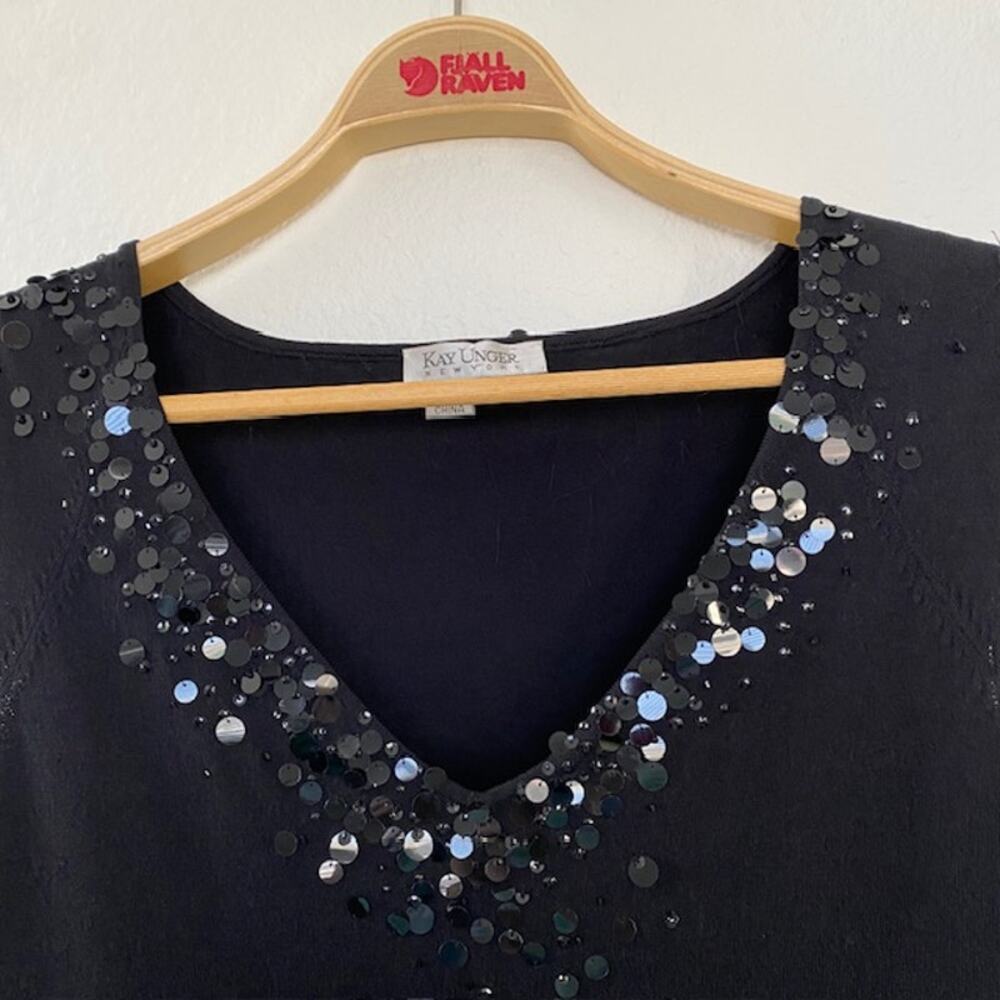 Kay Unger Black Sequin V-Neck Knit Sleeveless Top Celebration Wedding Women's XL - Picture 3 of 11